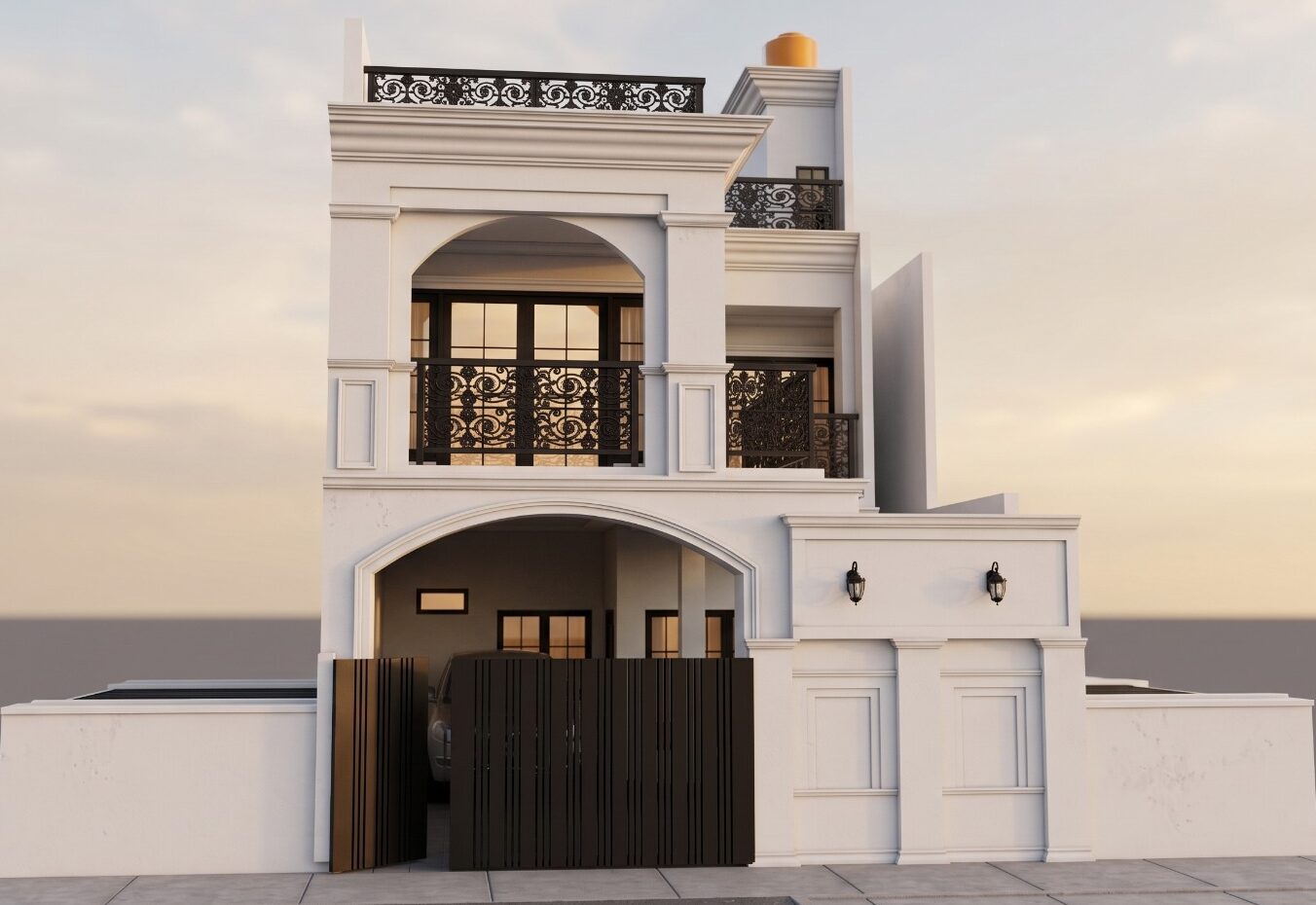 Render desain tampak depan rumah yang menjadi acuan proyek.